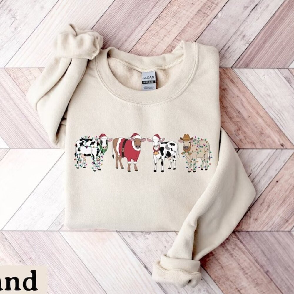 Christmas Cow Sweatshirt Cow Lover Gift Funny Christmas Sweatshirt 90
